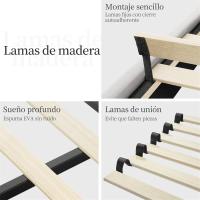 Tapizado en terciopelo Cama de matrimonio con cabecera ajustable en altura Marco de cama Soporte con listones de madera 160 × 200 cm Beige - details 6