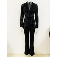 Traje de pantalón de talla grande, conjunto de dos piezas para mujeres, chaqueta de oficina delgada con botones únicos y pantalo - details 1