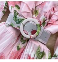 Elegante vestido midi de manga larga con corte en A y falda plisada, cintura ceñida, dobladillo de gasa, estampado floral coreano Sle Commute - details 11