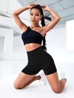 Pantalones cortos de entrenamiento de cintura alta para mujer, pantalones cortos para levantar el trasero, Yoga, gimnasio, pantalón corto para correr, ropa deportiva - details 4