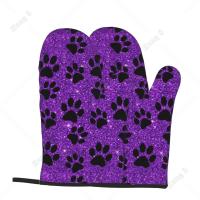 Guantes de horno morados con patas de perro, 2 piezas para hombres y mujeres, cocina, barbacoa, estampado resistente al calor, regalo de Navidad, guantes de cocina de talla única - details 2