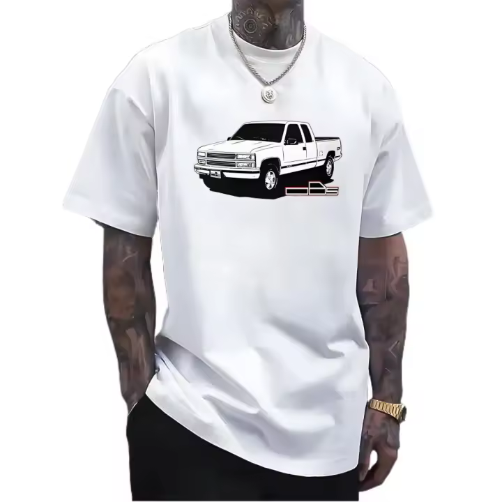 Camiseta de Coche Clásica Impresa de Algodón Manga Corta, Estilo Callejero, Moda para Hombres - 1