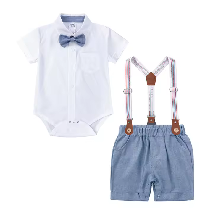 Nuevos Elementos Esenciales, Pelele con pajarita para bebés de estilo Caballero, conjuntos de ropa Formal, Mono de Algodón Pantalones cortos, traje para nuevos nacidos - 1