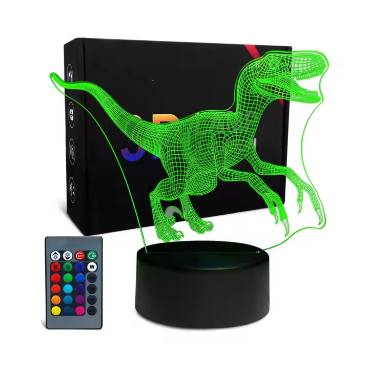 Dinosaurio 3D Lámpara de noche para niños con mando a distancia 16 colores cambiantes regalo de cumpleaños decoración de Navidad - 1