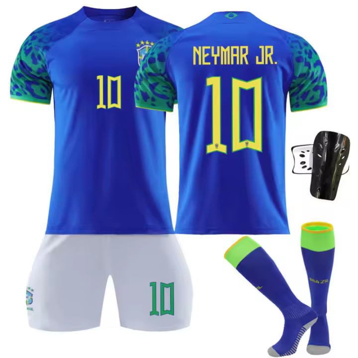 2223 Brasil Camiseta Azul de Visitante No. 20 Vinicius 10 Neymar 18 Jesús Conjunto de Uniforme de Fútbol - 1
