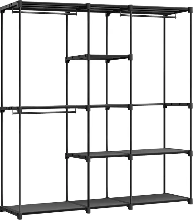 Armario, Perchero, Guardarropa, con Barras, Vestidor, Estantes de Tela, Marco de Metal, 182 x 43 x 182 cm, Topo RYG037R02 - 1