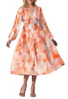 "Vestido Largo Bohemio Mujer 2025- Escote V Estampado Floral, Talle Alto, Mangas Largas, Moda Verano Boho Chic, Vestidos Hippies Elegantes para Festivales, Playa o Diario |   Envío Rápido Miravia" - details 8