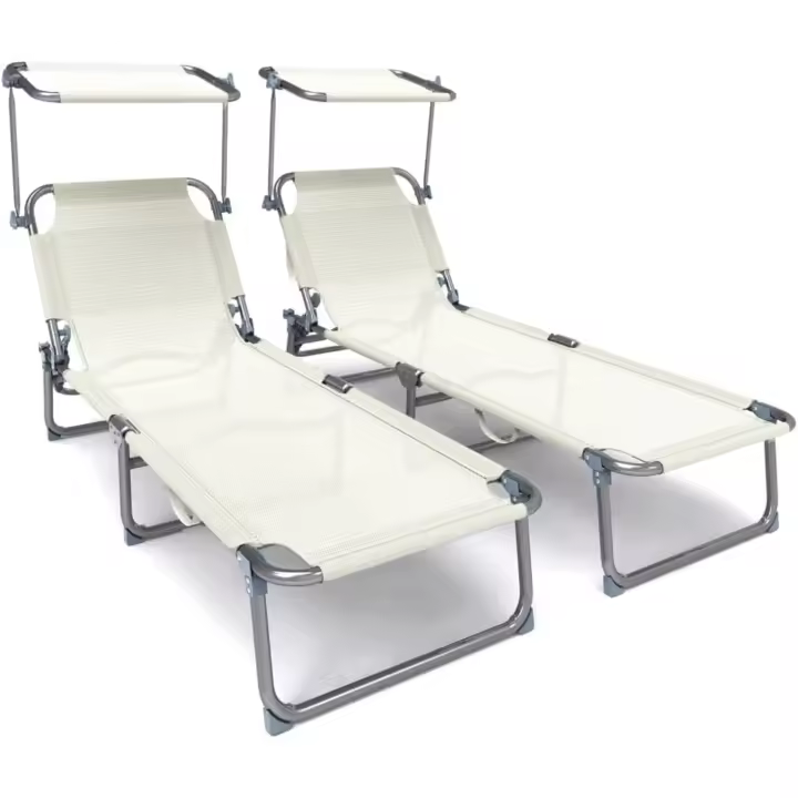 Juego de Tumbonas Plegables con Parasol Tumbona Playera Reclinable con 4 Posiciones - 1