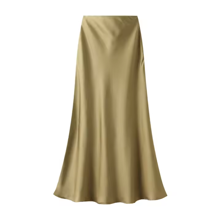 Faldas de satén para mujer, Falda Midi informal de seda, faldas largas de cintura alta - 1
