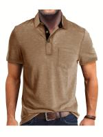Camisa de manga corta para hombre, camisa de solapa con botones, bolsillo en el pecho, color sólido, a la moda - details 30