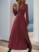 Elegante Vestido de Manga Larga para Mujer Color Sólido, Cuerpo a Justa, Corset, Línea A, Algodón, Chic - details 11