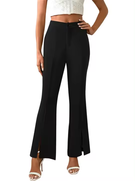Pantalones acampanados de cintura alta para mujer, estética elástica clásica, negro y - 1