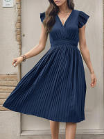 Vestido plisado de verano para mujer, manga corta, color sólido - details 13