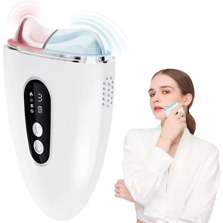 Herramienta facial eléctrica Gua Sha, masajeador facial de modo dual frío y caliente mejorado, herramienta para esculpir el rostro/dispositivo de elevación: masajeador calentado, hielo, vibración y rojo, antienvejecimiento y arrugas, hinchazón, papada - 1