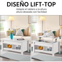 Mesa de Cafe Elevable de Madera Diseño Moderno para Sala con Revistero 104.5 x 49.5 x (49-61.5) cm - details 6