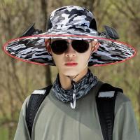 Sombrero de tela transpirable con ventilador, gorra con ventilador solar con estampado de camuflaje y ala, carga USB para actividades al aire libre, unisex para pescar - details 6