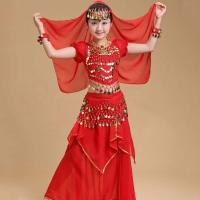 Conjunto de trajes de baile con tocado dulce, vestido de princesa, trajes coloridos de danza del vientre, regalos de ropa para niñas de la India deslumbrantes y brillantes - details 10