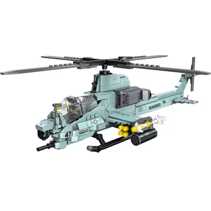 Juego de construcción de helicóptero Viper AH-1Z de 597 Uds., kit de construcción de avión del ejército militar STEM, modelo de avión, decoración coleccionable para el hogar, juguetes de bloques de construcción de la Fuerza Aérea, regalos de juguete milit - 1