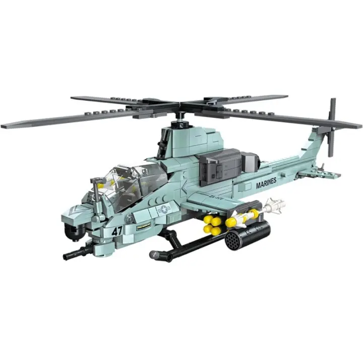 Juego de construcción de helicóptero Viper AH-1Z de 597 Uds., kit de construcción de avión del ejército militar STEM, modelo de avión, decoración coleccionable para el hogar, juguetes de bloques de construcción de la Fuerza Aérea, regalos de juguete milit - 1