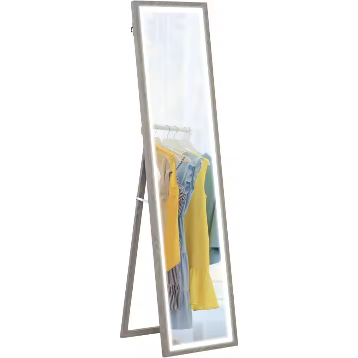 Cuerpo Entero con Luz LED 160x40 cm Espejo de Pie Espejo de Pared con Iluminación de 3 Colores Táctil Inteligente Función de Memoria y Soporte para Salón Dormitorio Roble - 1