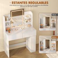 Ajustable, Mesa de Maquillaje con Espejo, con 2 Cajones Grandes y 4 Estantes Abiertos y Taquilla - details 2