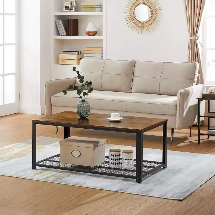 Mesa Industrial para Televisión Diseño de Centro con Gran Estante Regulable en Patas - 1