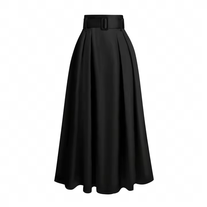 Falda Maxi Plisada De Cintura Alta Negra Con Diseño De Cierre Estilo Coreano Elástica Leve Material Poliéster Y Spandex - 1