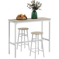 Conjunto de Mesa Alta de Bar Con 2 Taburetes para Cocina y Comedor - Marco de Acero Estilo Industrial - Natural y Blanco - details 0
