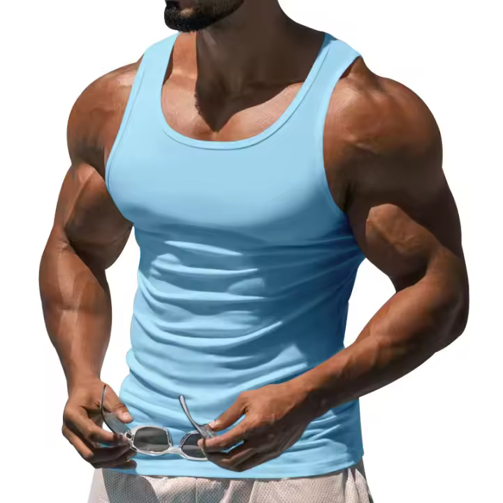 Chaleco de algodón puro para hombre, camiseta deportiva informal sin mangas. - 1