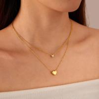 Collar de corazón de acero inoxidable de doble capa para mujer - Gargantilla de moda minimalista con diseño único - details 8