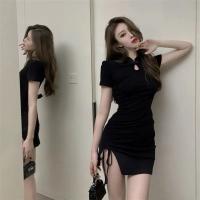 Verano nuevo temperamento slim qipao diseño elegante sentido manga corta corte abierto mono vestido corto - details 4