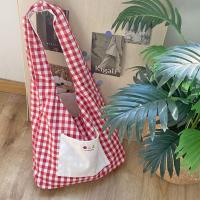 Bolso Vintage de dos caras a cuadros para mujer, bolso de hombro con entramado de ocio de estilo japonés, bolso de mano de lona para ir al trabajo al aire libre - details 11