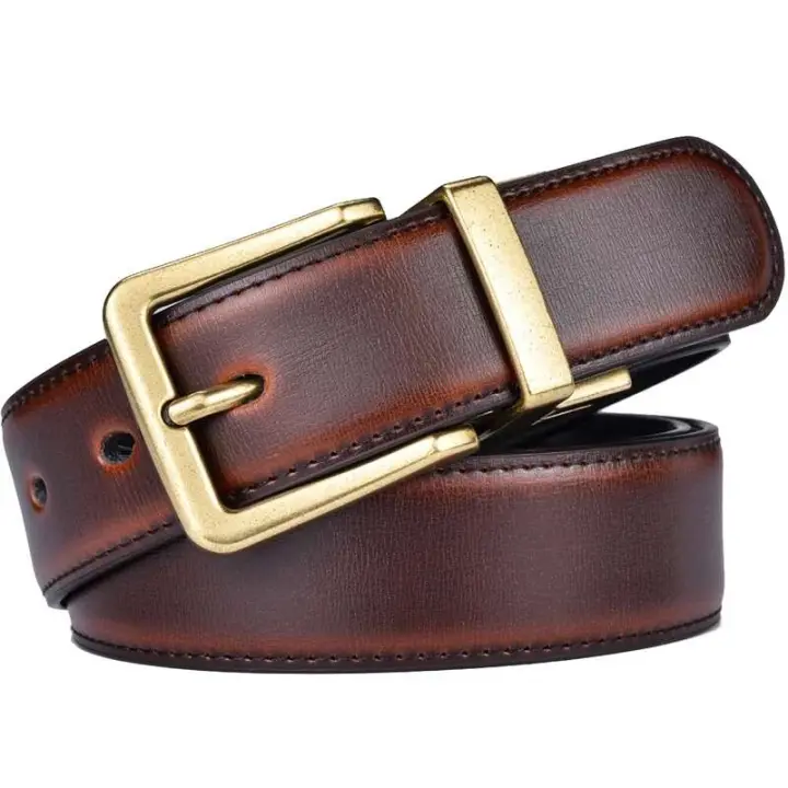 Cinturones de cuero reversibles para hombre, cinturón con hebilla giratoria de estilo antiguo estable informal 2 en 1 - 1