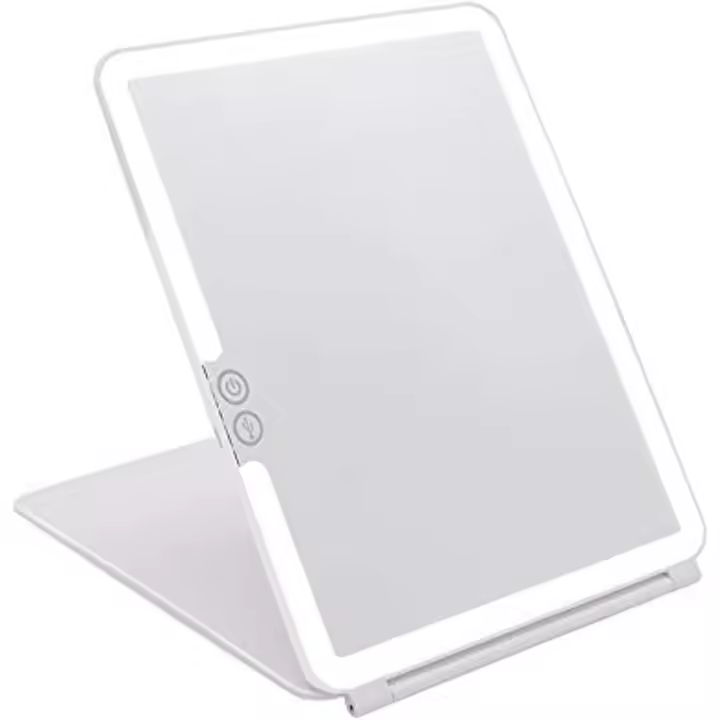 Scttomon Espejo de Maquillaje Plegable con LEDs 72 3 Modos de Luz Luzado Recargable USB 1800mA Baterías - 1