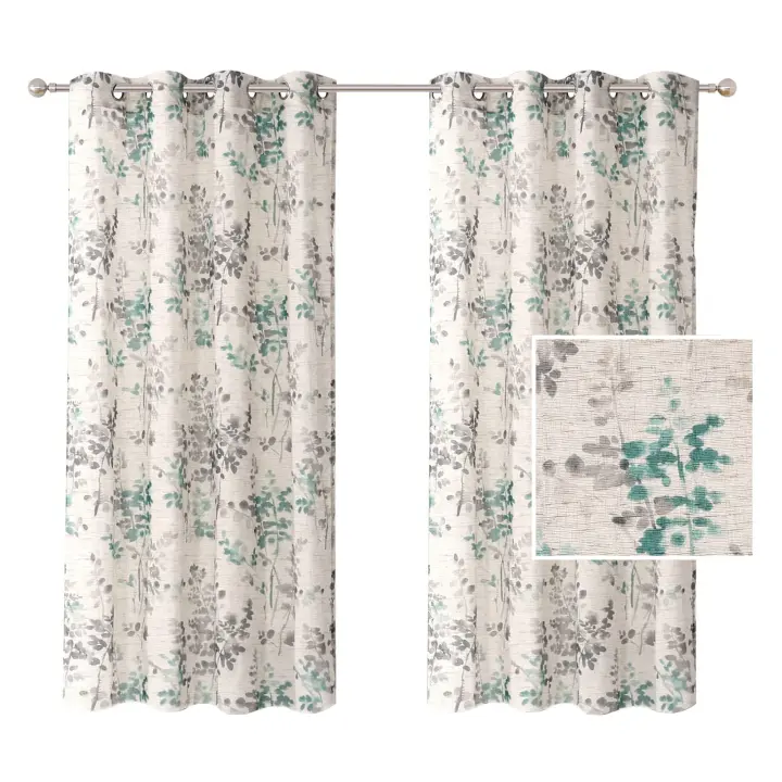 Cortinas de dormitorio, salón de Lino, Visillo Translúcido con Ojales, 2 Piezas - 1