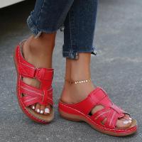 Sandalias de Cuña Premium Ortopédicas para Mujeres 2024 Punta Abierta Vintage Antideslizante Cuero Casual Plataforma Retro Zapatos 35-43 - details 1