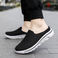 Zapatillas casuales sin cordones, grandes y altas, ligeras, para hombre: parte superior de tela y malla transpirable, suela acolchada MD, detalles en azul marino/naranja, comodidad para todas las estaciones para deportes y uso informal - details 9