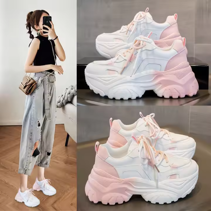 Zapatos deportivos casuales de plataforma versátiles nuevos 2025, blancos pequeños, populares para mujer, estilo papá - 1