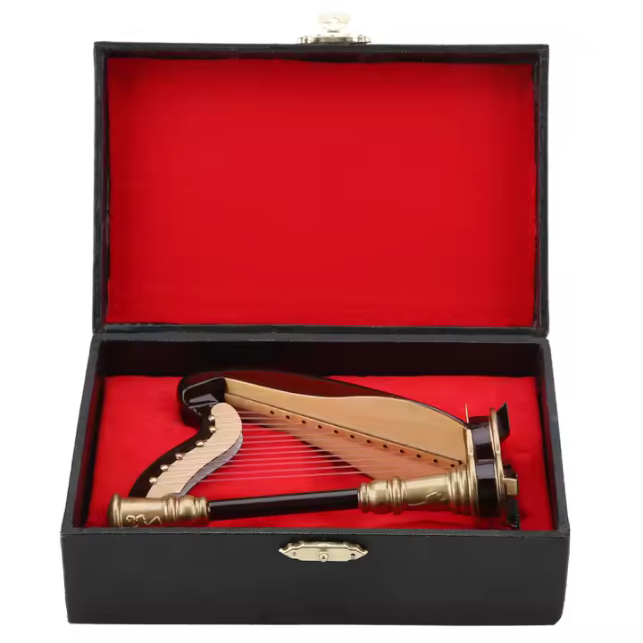 Réplica de arpa en miniatura de madera con caja de regalo, modelo de instrumento, adornos de regalos musicales - 1