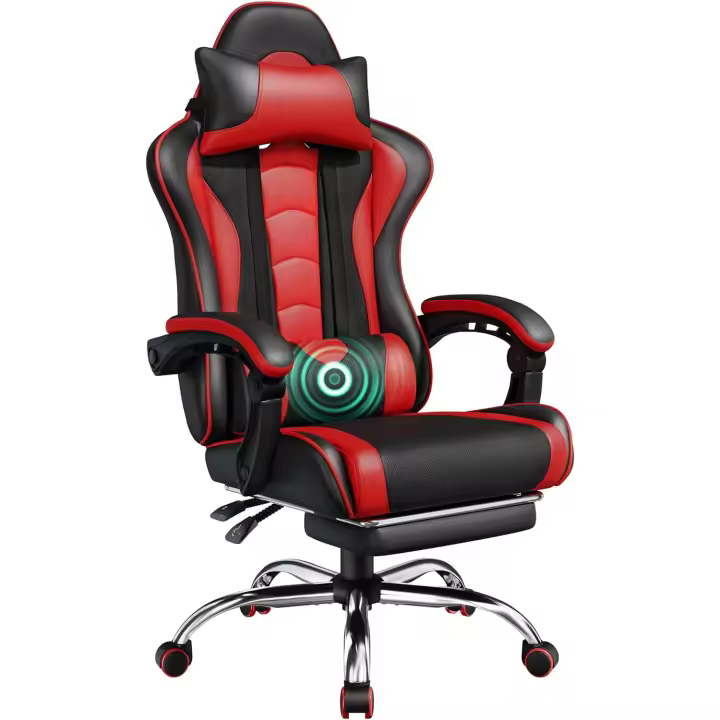Silla de Oficina Silla Gaming con Reposapies Silla Ergonómica con Ruedas Silla Ordenador Ajustable Silla con Soporte Lumbar Capacidad MAX 136 KG Rojo - 1