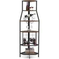 5 pisos de esquina con soporte para cristal y almacenamiento de vino, estantería industrial para vino, armario para cocina, bar, sótano, comedor, vintage, marrón y - details 7