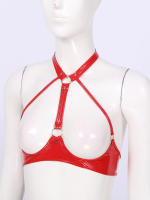 Sujetador Sexy de copas abiertas para mujer, sujetador con pezones expuestos, aspecto húmedo, charol, cuello Halter, Top con espalda al aire, lencería erótica, ropa de dormir - details 14