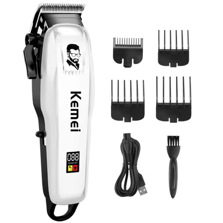 Kemei-cortadora eléctrica inalámbrica profesional para hombre, máquina para cortar el pelo, recargable por USB, con pantalla LCD - 1
