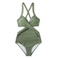 One Piece Tankini De Verano 2024 Para Mujer Talla Grande Estilo Halter Monokini De Playa Con Push-Up Cintura Alta Traje De Baño Unicolor - details 25