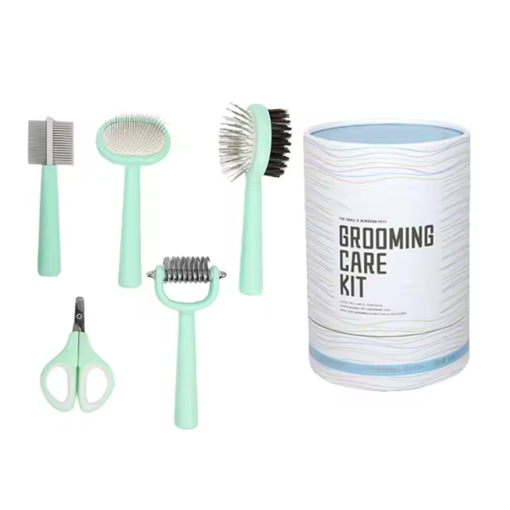 Kit de aseo para mascotas 5 en 1 con peine de doble fila, herramienta de desenredado, juego de cepillos, estuche de almacenamiento, juego de peines para el cuidado de perros y gatos, herramienta multifunción portátil para el cuidado del baño - 1