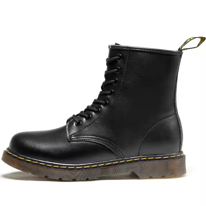Botas de trabajo retro, botas de moto de 8 agujeros, zapatos para hombre, estilo pareja, caña alta, estilo británico, cuero genuino, casual - 1