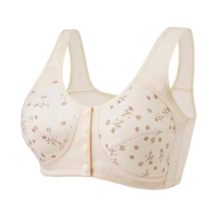 Sujetadores cómodos de margaritas para mujeres mayores, transpirables, cómodos, con botón de cierre frontal, sujetadores de algodón sin aros de talla grande - 1