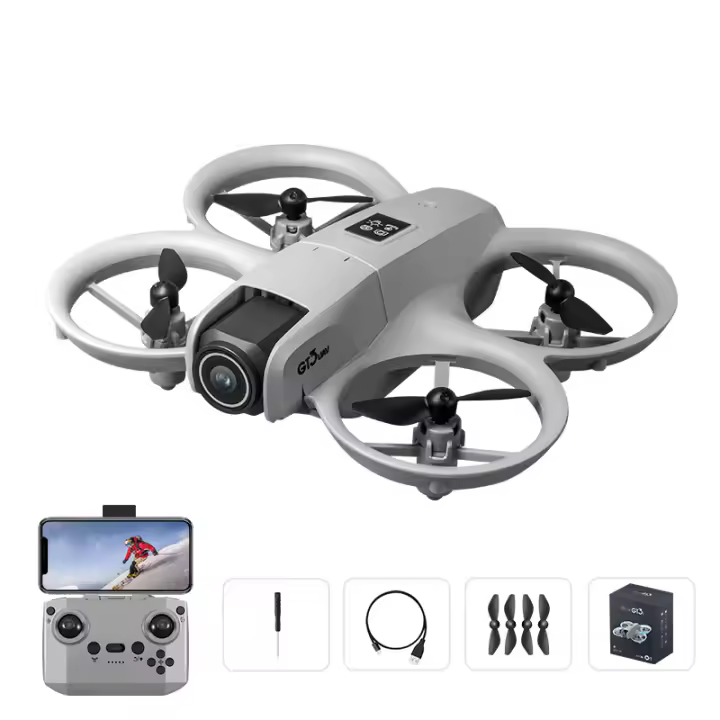 Mini Drone - Con mando a distancia, cable de carga y pilas dobles - 4K HD Doble Cámara con Luces Deslumbrantes - Evasión Inteligente de Obstáculos - Doble Batería - 1