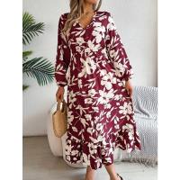 Vestido casual de manga larga con volantes para mujer, cintura de flores, otoño e invierno - details 8