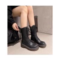 Botas Vintage Chunky Mid Calf Con Cordones Botines Altos hasta el Muslo Marrón - details 4